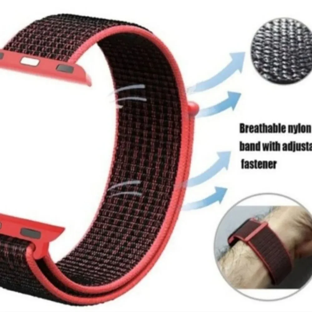 3-NEW Adjustable velcro loop strap for Apple Watch in Orange, mixed colors,& Tan